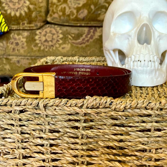 Vintage Accessories - Vintage Burgundy Red Snakeskin Belt with Cool Buckle